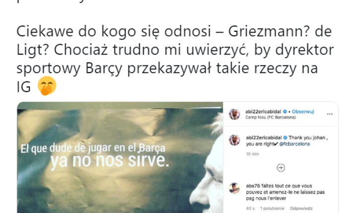 TAJEMNICZA WIADOMOŚĆ dyrektora sportowego Barcy, Erica Abidala na Instagramie